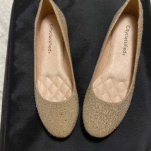 Gold embellished dressy slip on flats